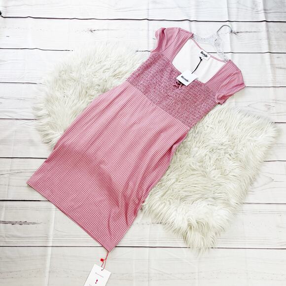 Rouje Deb Women's Gingham Slightly Puffed Sleeve Dress in Pink Size 6 - Picture 2 of 6